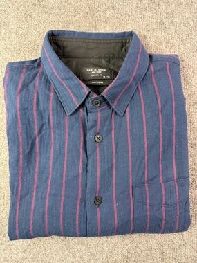 Rag & Bone Classic Fit Mens Cotton Blend Long Sleeve Shirt Size XL Blue/Red